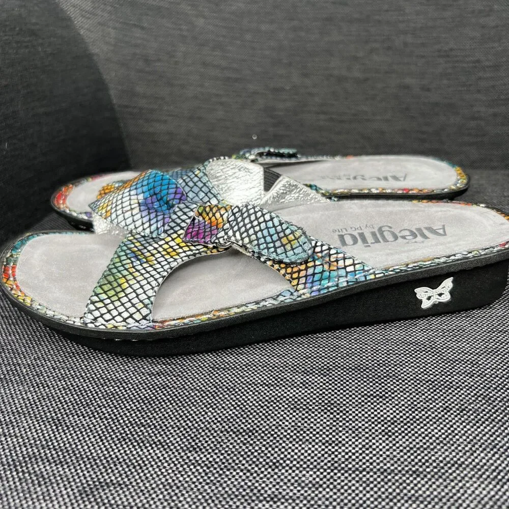 ALEGRIA Sandals Womens EU 39 US 8.5 Violet VIO-720 Rainbow Python Leather Slide